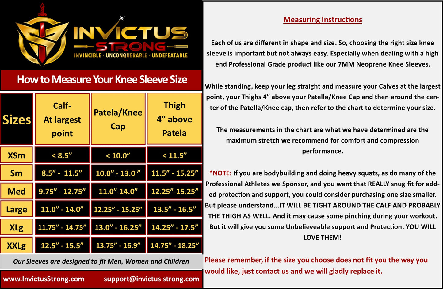 3 Invictus Strong 7-mm Premium Grade Neoprene and Nylon Woven, High Compression Knee Sleeves